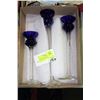 Image 1 : 3 BLUE HAND CRAFTED STEM GLASSES - MADE IN ROMANIA