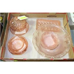 12 PIECE PINK DEPRESSION GLASSWARE SET