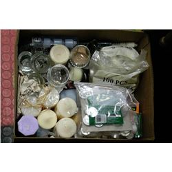 BOX OF NEW ASSORTED CANDLES AND HOLDERS