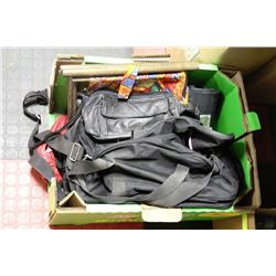 BOX WITH ASSORTED BAGS,PURSES,KNITTING BAG,