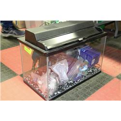 FISH AQUARIUM WITH NEW FILTER, 2 NEW LIGHT BOBS &