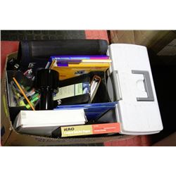 BOX OF OFFICE SUPPLIES INCL. NEW ITEMS