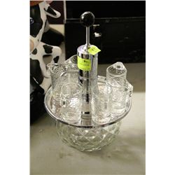 VINTAGE CHROME & GLASS LIQUOR DISPENSER SET WITH
