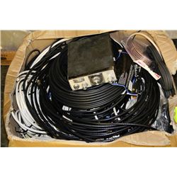 BOX OF CABLE AND SPEAKER WIRE AND MORE
