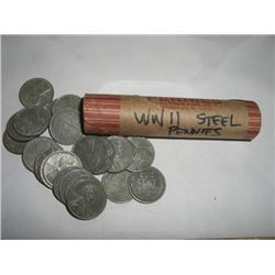 WWII STEEL HEAD PENNIES *FULL ROLL* 50 TOTAL *UNSEARCHED MIXED DATES & GRADES* ROLL CAME OUT OF SAFE