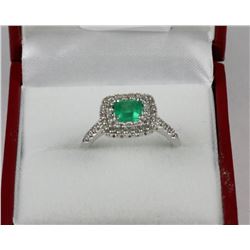 #21-10K WHITE GOLD DIAMOND / EMERALD RING W/ COA