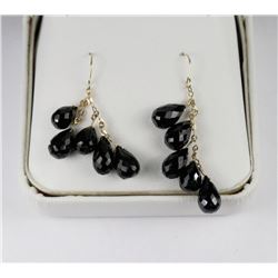 #39-14K GOLD NATURAL BLACK ONYX EARRINGS W/ COA