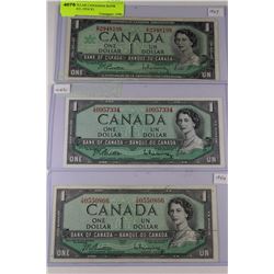 3-ONE DOLLAR CANADIAN BANK NOTES INCL.1954 X3