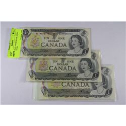 3- CANADIAN ONE DOLLAR BANK NOTES 1973 X3