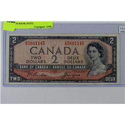 CANADIAN TWO DOLLAR DEVILS FACE 1954 BANK NOTE