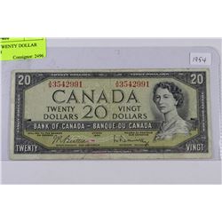 1954 CANADIAN TWENTY DOLLAR BANK NOTE WITH