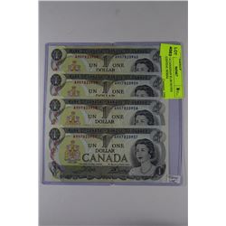 LOT OF 4 CANADIAN $1.00 NOTES W/SEQUENTIAL SERIAL
