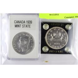 #1-LOT OF 2-CANADA SILVER $1.00 1939 & 1966 COINS