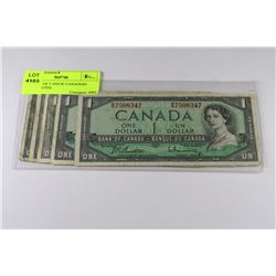 #12-LOT OF 5 1954 $1 CANADIAN BANK NOTES
