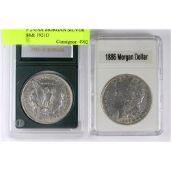 #14-LOT OF 2-USA MORGAN SILVER $1 INCL.1886& 1921D