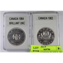 #3LOT OF 2-CANADA SILVER $1 1963 WITH CAMEO & 1964