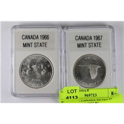 #6LOT OF 2- CANADA SILVER $1 DOLLAR 1966 & 1967 W/