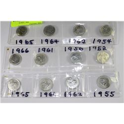 #18-LOT OF 12 CANADIAN SILVER QUARTERS INCL. 1952-