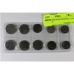 10 NAZI COINS WITH SWASTIKA 1,5 & 10 PFENNIG
