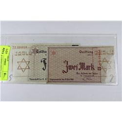 REPLICA OF JEWISH GHETTO BANKNOTES 5 AND 2 MARK