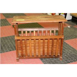 SOLID WOOD NEWSPAPER TABLE STAND - BRASS INLAY