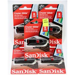 SANDISK CRUZER GLIDE 8GB FLASH DRIVE X 5