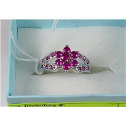 #8-.925 SILVER NATURAL RUBY & CZ  RING SIZE 7