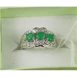#16-.925 SILVER NATURAL EMERALD & CZ RING SIZE 6.5