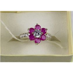 #9-.925 SILVER NATURAL RUBY & CZ  RING SIZE 7.5