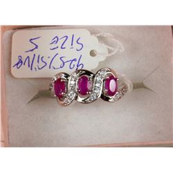 #10.925 SILVER NATURAL RUBY & CZ  RING SIZE 5