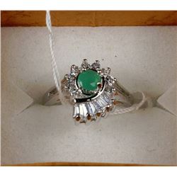 #17-.925 SILVER NATURAL EMERALD & CZ RING SIZE7