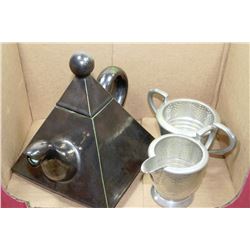 DARK SILVER PORCELAIN TEAPOT WITH ENGLISH HAMMERED