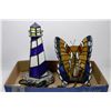 Image 1 : STAINED GLASS LIGHTHOUSE & BUTTERFLY LAMPS