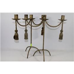 PAIR OF TRIPLE CANDLE HOLDERS GOLD TONE