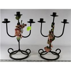 PAIR OF TRIPLE CANDLE HOLDERS FLOWERED