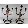 Image 1 : PAIR OF TRIPLE CANDLE HOLDERS FLOWERED