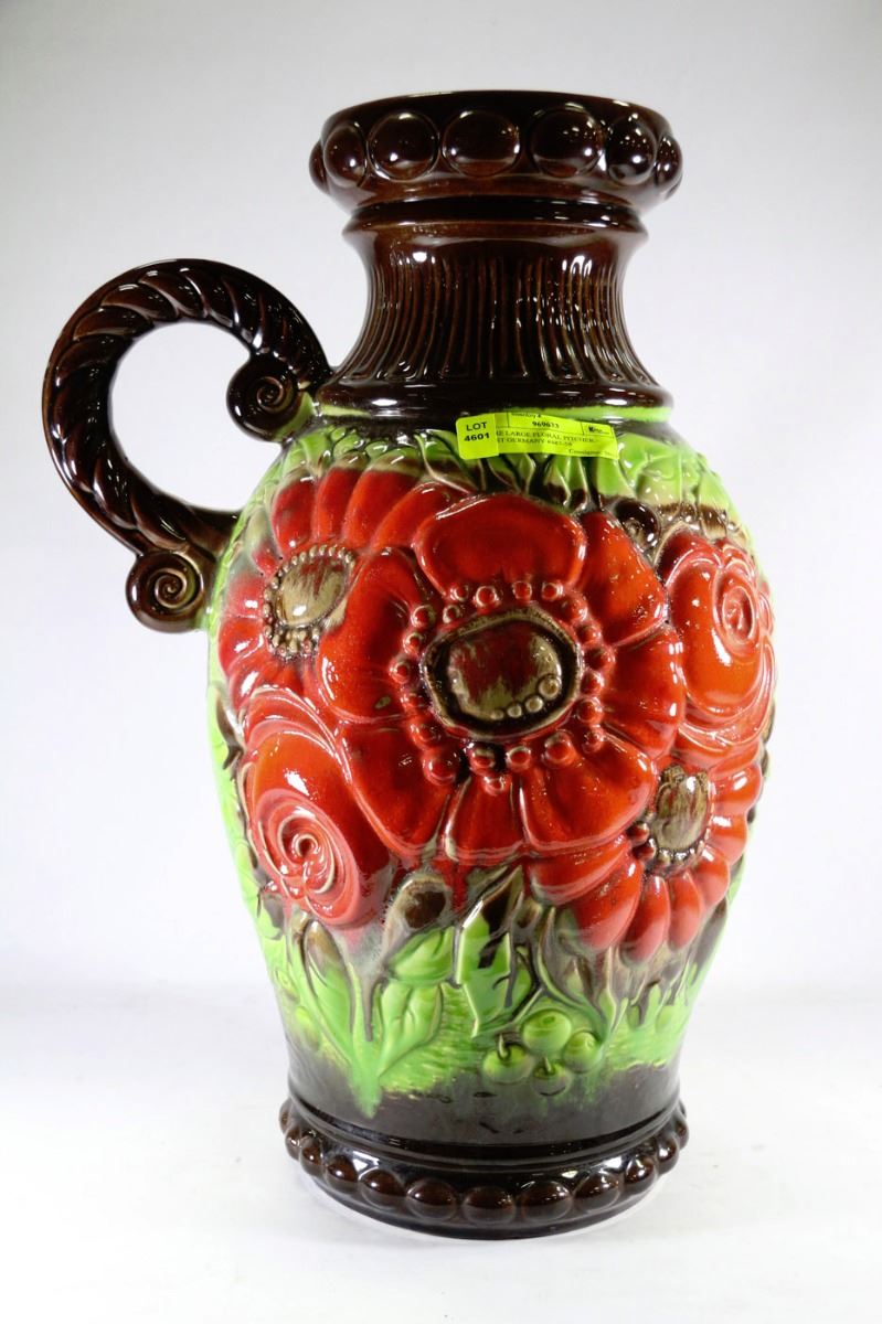 RARE LARGE FLORAL PITCHER VASE WEST GERMANY 48754