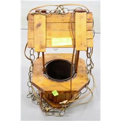 VINTAGE WOODEN WELL HANGING PLANT LAMP