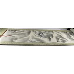 ORIENTAL SCROLL BANNER WITH WATERFALL SCENE