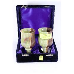 SET OF RAINBOW ONYX WINE GOBLETS IN CASE