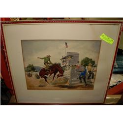 ESTATE COWBOY ON BUCKING HORSE RODEO PICTURE