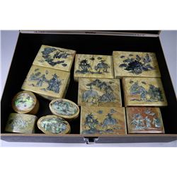 CASE WITH 12 PORCELAIN JEWELLERY BOXES