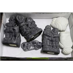 4 WOLF ORIGINAL CARVINGS AND 2 STONE ART