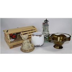 FLAT WITH BRASS BOWL,CASES,LIGHT UP LIGHTHOUSE,