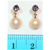 Image 2 : #4-14KT GOLD PEARL AND IOLITE EARRINGS