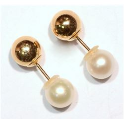 #9-10KT GOLD FRESHWATER PEARL REVERSIBLE EARRINGS