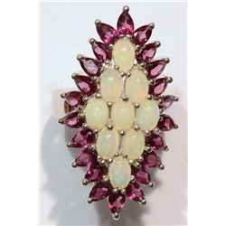 #12-STERLING SILVER OPAL AND GARNET RING