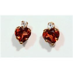 #32-10KT GOLD GARNET AND CUBIC ZIRCONIA EARRINGS