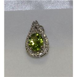 #45-STERLING SILVER DIAMOND AND PERIDOT PENDANT