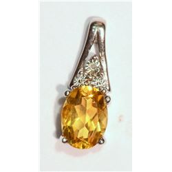 #50-STERLING SILVER DIAMOND CITRINE PENDANT